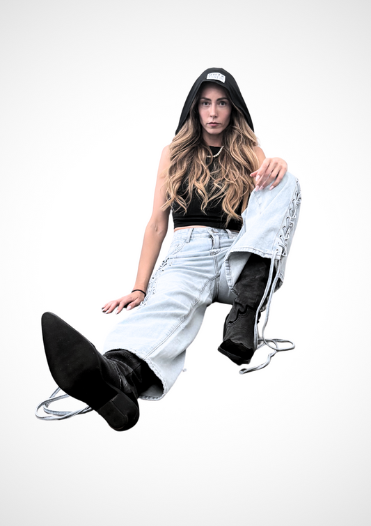 ALIJDA X NHTK Laced Moto Jeans – Light Edition