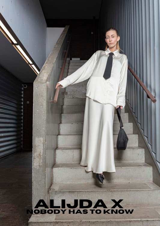 ALIJDA X NHTK Oversized Satin Shirt Off White