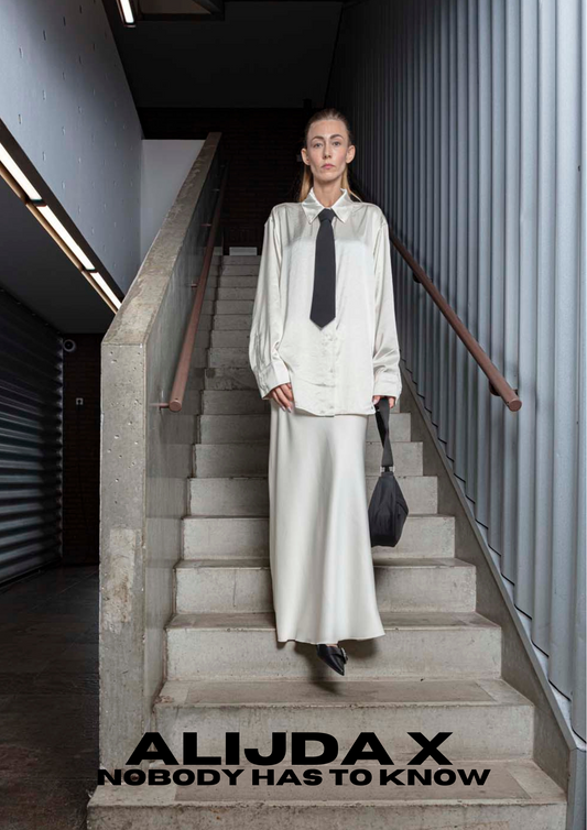 ALIJDA X NHTK Oversized Satin Shirt Off White