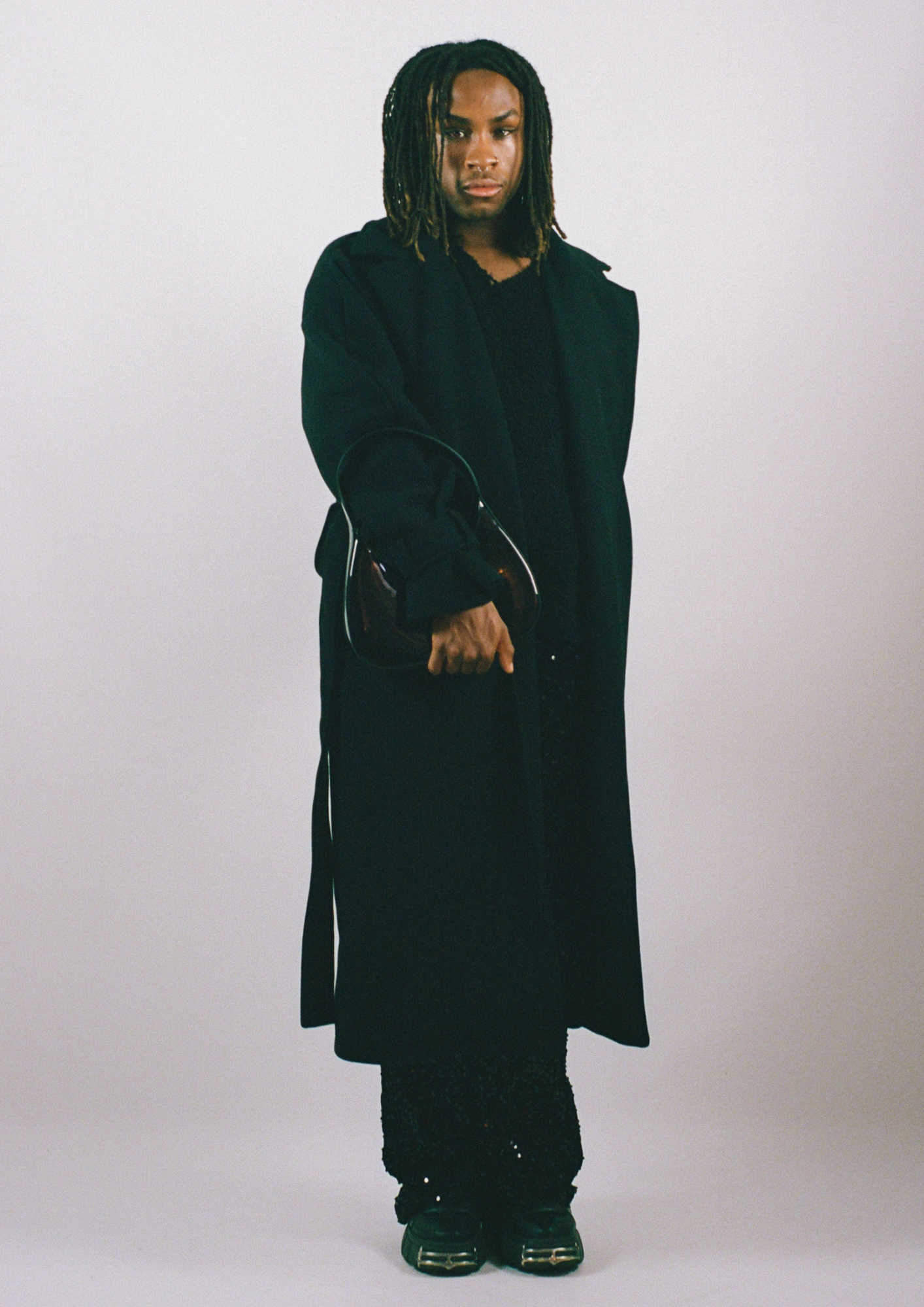 Oversized belted trench coat black