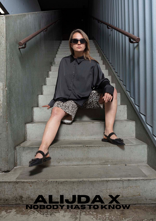 ALIJDA X NHTK Oversized Denim Leopard Bermuda